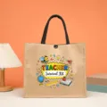Borsa shopper in iuta con stampa da insegnante, borsa a mano resistente per la scuola. - Stile Kit di Sopravvivenza per Insegnanti (6278935766202)