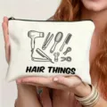 Simple black and white line art canvas cosmetic storage bag zipper pouch for daily use. - Hair Tools Illustration Style (12)