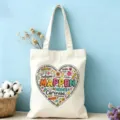 Sac cabas en toile avec des lettres arc-en-ciel de graffiti de cœur, sac de shopping décontracté et sac. - Thème Cœur Coloré (09)