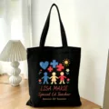 Personalisierte schwarze Segeltuchtasche für Lehrer der Sonderpädagogik mit Namen bedruckt. - Sonderschullehrer Stil (13) / L