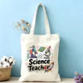 Sac cabas en toile avec imprimé professeur de sciences, sac en coton durable quotidien. - Style Enseignant des Sciences (11)