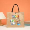 Borsa in juta per insegnante shopper spalla borsa a mano regalo perfetto per docente - Stile Durata Batteria Insegnante (6278935766200)