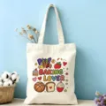 Sac cabas en toile avec joli imprimé coloré d'amoureux de pâtisserie en coton chic. - Style Amoureux de la Pâtisserie (10)