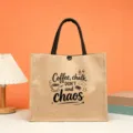 Large capacity jute tote bag with teacher printed design, perfect gift for English teachers. - Style 8