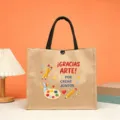 Bolsa tote de yute con bonito estampado artístico de agradecimiento, gran capacidad de compra. - Tema de Creación Artística