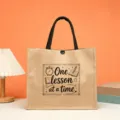 Teacher jute tote bag with inspiring quote and large capacity, ideal for daily use or school. - Style 7