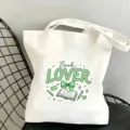 Sac cabas en toile blanche avec un imprimé de livre vert, fourre-tout pratique. - Style Book LOVER (07)