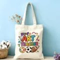 Sac cabas en toile avec imprimé cartoon professeur d'art coloré, sac d'épaule décontracté. - Style Professeur d'Art Un (07)