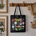 Schwarze Canvas-Tragetasche, bunter Health Teacher Druck, große Umhängetasche Alltag - Stil 10 / Schwarz