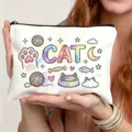 Leinwand Kosmetiktasche mit Aquarell Katzenmotiv Druck für den Alltag und Reisen. - Katze Stil (7.16) / Weiß