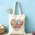 Joli sac cabas en toile avec impression crème glacée, sac porté épaule esthétique et décontracté. - Thème Glace (05)