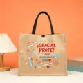 Große Jute Tragetasche für Lehrer Dankeschön Geschenk personalisierter Beutel Shopper - Basis-Schreibwaren-Thema