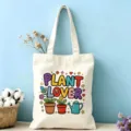 Gros plan du sac cabas en toile avec impression graphique colorée d'amoureux des plantes. - Style Amoureux des Plantes (05)