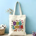 Détail du sac cabas en toile avec imprimé chien mignon, lettres colorées et tissu en coton. - Style Amoureux des Chiens (04)