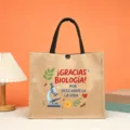 Spanish biology teacher jute tote bag large capacity casual shopping handbag eco friendly - Biology Theme Style