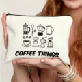 Canvas zipper pouch featuring cute coffee line art and text design for daily storage needs. - Coffee Tools Illustration Style (5)