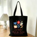 Personalisierte Lehrerin Canvas Tragetasche schwarze Umhängetasche mit Namen Dankeschön Geschenk - Danke Lehrer Stil (09) / L