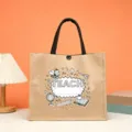 Borsa shopper in iuta da insegnante con manici neri, grande borsa ecologica riutilizzabile. - Stile Insegnare Bianco e Nero (6278935766194)