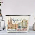 Bolsa de maquillaje de lona con estampado acuarela de Barcelona, estuche de viaje portátil. - Barcelona