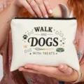 Bolsa de maquillaje de lona con estampado de perros, estuche con cremallera para uso diario. - Estilo de Estampado Perro Hueso Huella