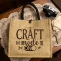 Detailansicht der Retro Jute-Tragetasche mit englischem Handwerksdruck, grosse Jutetasche. - Handwerk Modus (9)