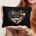 Schwarzes Federmäppchen aus Canvas mit niedlichem Musik Herz Muster, ideal für Make-up. - Musikinstrument Stil