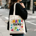 Detailansicht der Stofftasche mit farbigem Grafikdruck zum Thema Mathematiklehrer. - Mathelehrer Druck