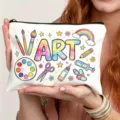Leinwand Make-up Tasche mit Aquarell-Kunstdruck, süßer Reißverschluss-Aufbewahrungsbeutel. - Kunst Stil (7.16) / Weiß