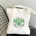 Weißer Segeltuch Tragetasche mit grünem Plant Mom Leoparden Buchstaben Druck für den Alltag. - Plant MOM Stil (02)