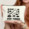 Canvas zipper pouch detail featuring cute dog theme black illustrations and text design. - Pet Dog Illustration Style (1)