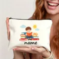 Astuccio in tela personalizzato simpatico cartone animato borsa di cancelleria zip 1pz - Stile Testo Cartone Animato (3)