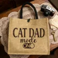 Vintage Jute Shopper Retro Cat Dad Mode Freizeit Grosse Kapazitat Umstandstasche Alltag - Katzenpapa Modus (7)