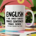 Taza de café de cerámica blanca con divertido diseño de cita en inglés, detalle de producto. - 350ml / Estilo Inglés Humorístico 1