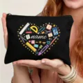 Personalisierbares Canvas Federmäppchen mit Herz und Name, süße Make-up Tasche für Studenten - Herz Schreibwaren Stil