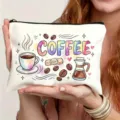 Aquarell Kaffee Druck Leinwand Make-up Tasche, stylischer Reißverschluss Organizer. - Kaffee Stil (7.16) / Weiß