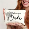 Bride makeup bag detail showing custom line art floral bouquet print and canvas texture. - Floral Sketch Bride Style (Art No 7.16)