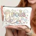 Weißer Kosmetikbeutel aus Leinen mit niedlichem Aquarell Hunde-Druck, Reißverschlusstasche. - Hund Stil (7.16) / Weiß
