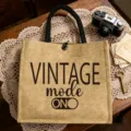 Vintage Jute Shopper Tasche mit grossem Fassungsvermoegen, robuster Leinenstoff fuer Alltag. - Vintage Modus (1)