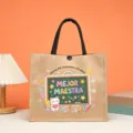 Teacher theme burlap jute tote bag with cute blackboard design, perfect gift for educators. - Style 17