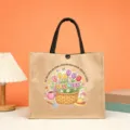 Burlap jute tote bag with garden theme and floral print, perfect teacher gift and daily handbag. - Style 16
