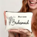 Custom bridesmaid makeup bag with floral line art, perfect wedding gift pouch storage. - Exquisite Bouquet Bridesmaid Style (Art No 7.16)