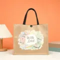 Vintage jute tote bag with watercolor floral design and teacher appreciation gift style. - Style 13