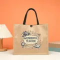 Jute burlap tote bag teacher appreciation gift large canvas handbag for school shopping - Style 12