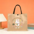 Burlap jute tote bag with cute cartoon rabbit reading design, perfect education teacher gift. - Style 14