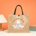 Jute Tote Bag Cute Bunny Print Casual Handbag Teacher Gift Large Capacity Shopping Bag - Style 13