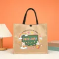 Custom teacher jute tote bag with cute rabbit and blackboard design, perfect gift. - Style 11
