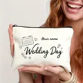 Customized wedding day cosmetic pouch with calendar and name design, canvas zipper bag. - Wedding Day Calendar Style (Art No 7.16)