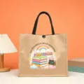 Teacher themed jute tote bag, durable linen handbag for educators, perfect gift for Teacher's Day. - Style 10