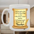 Weisser Keramik Kaffeetasse mit retro goldenem Pergament Design und lustigem Lehrer Zitat. - Lehrer Humor Zitat Stil (14) / 350ml