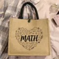 Jute Einkaufstasche mit Mathe Herz Print, grosse Kapazitaet Freizeittasche fuer Lehrer. - Mathe Kritzeleien Stil (15)